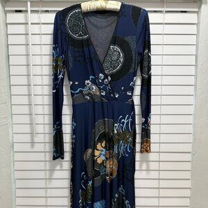 Hale Bo stretchy pull over v-neck retro print dress; Size S